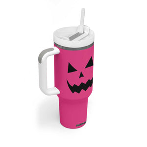 Personalized Halloween Pumpkin Face Tumbler With Handle Custom Name Travel Coffee Cup Pink TB10 Print Your Wear