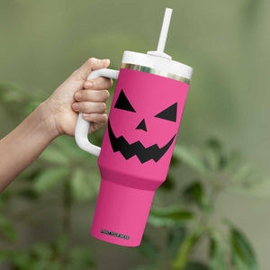 Personalized Halloween Pumpkin Face Tumbler With Handle Custom Name Travel Coffee Cup Pink TB10 Print Your Wear