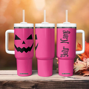 Personalized Halloween Pumpkin Face Tumbler With Handle Custom Name Travel Coffee Cup Pink TB10 Print Your Wear