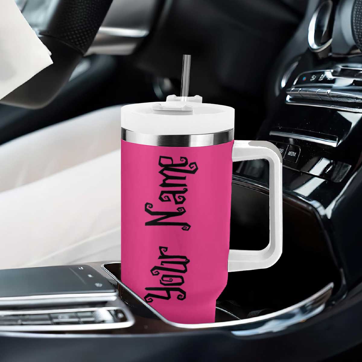 Personalized Halloween Pumpkin Face Tumbler With Handle Custom Name Travel Coffee Cup Pink TB10 Print Your Wear