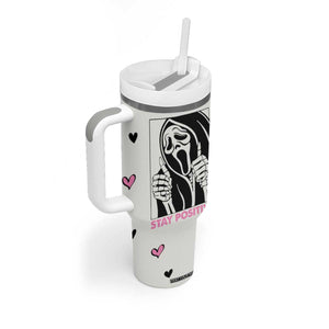 Funny Halloween Grim Reaper Tumbler With Handle Stay Positive Inspirational Quotes TB10 Print Your Wear