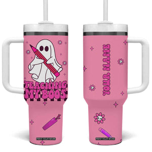 Personalized Halloween Teacher Gift Tumbler With Handle Custom Name Funny Ghost Teaching My Boos TB10 One Size: 40 oz Pink Print Your Wear