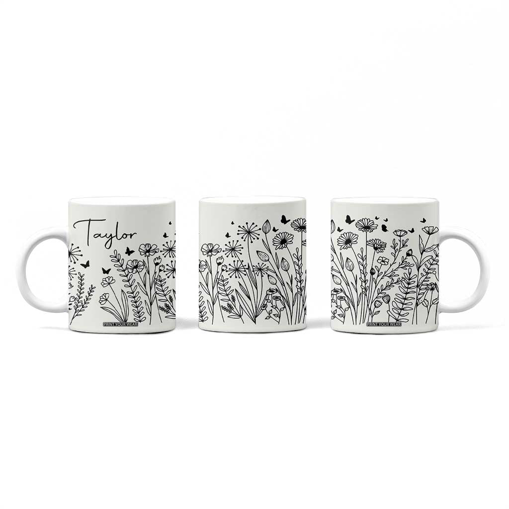 Personalized Wildflower Coffee Mug Custom Name Custom Name Gift For Women Butterflies Floral TB10 Print Your Wear
