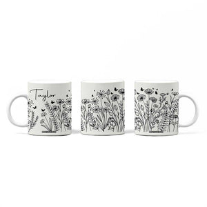Personalized Wildflower Coffee Mug Custom Name Custom Name Gift For Women Butterflies Floral TB10 Print Your Wear