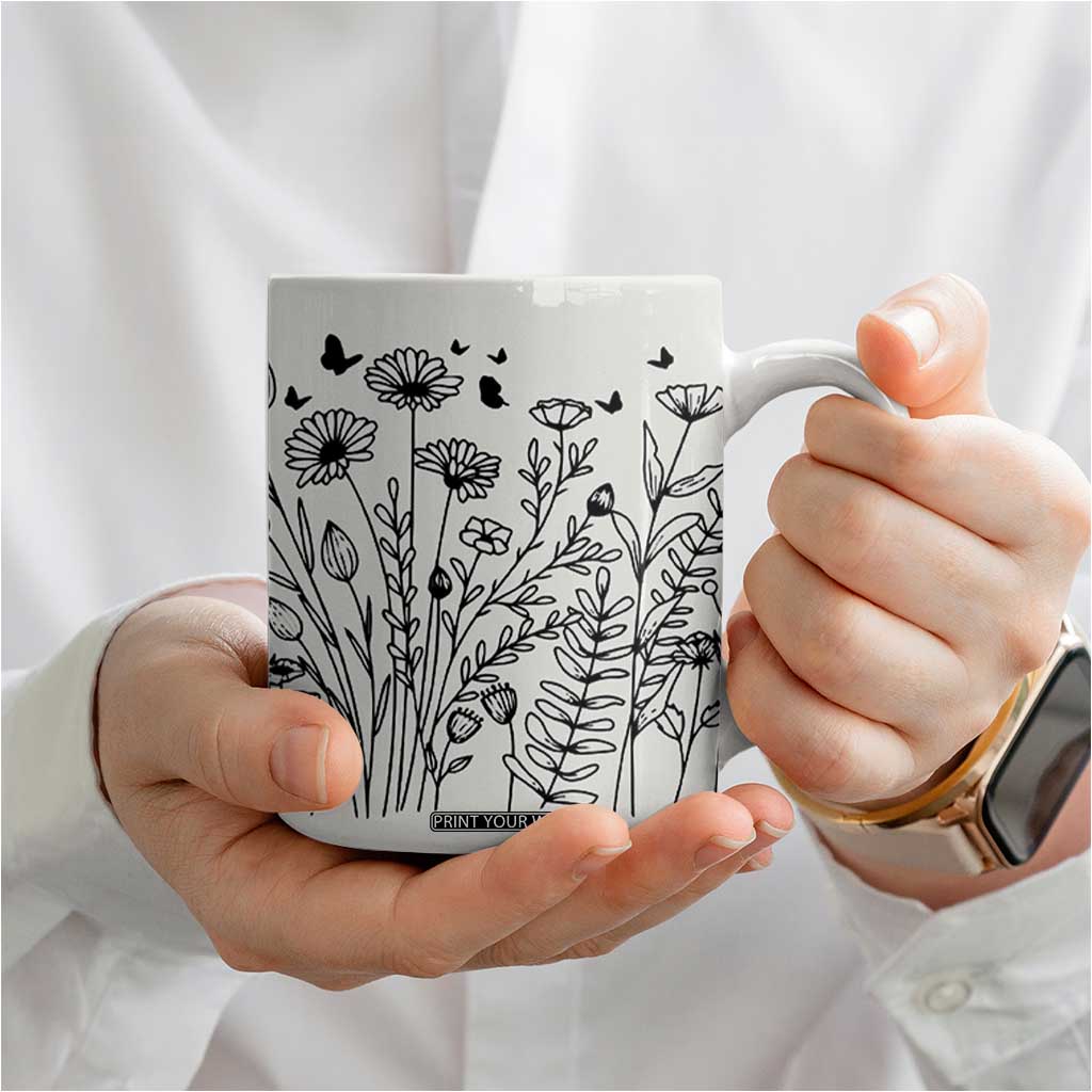 Personalized Wildflower Coffee Mug Custom Name Custom Name Gift For Women Butterflies Floral TB10 Print Your Wear