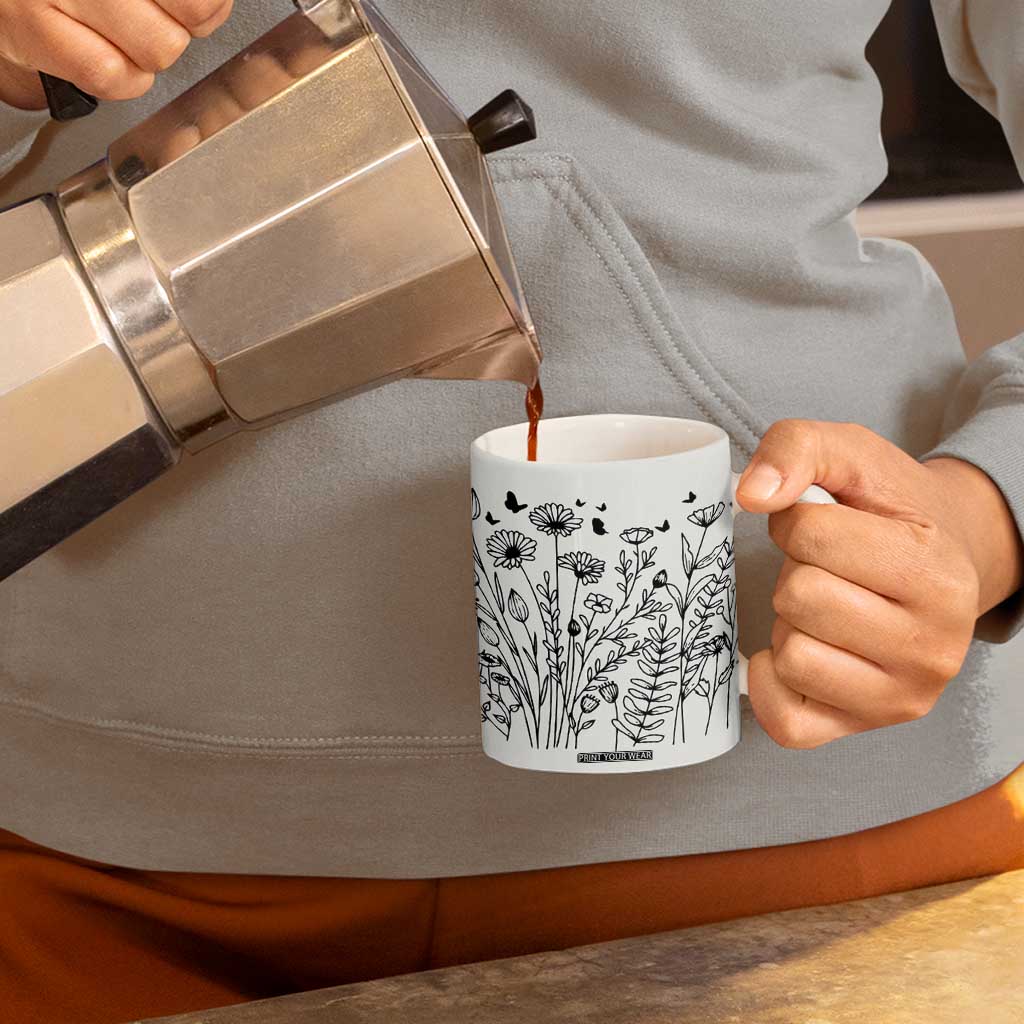 Personalized Wildflower Coffee Mug Custom Name Custom Name Gift For Women Butterflies Floral TB10 Print Your Wear