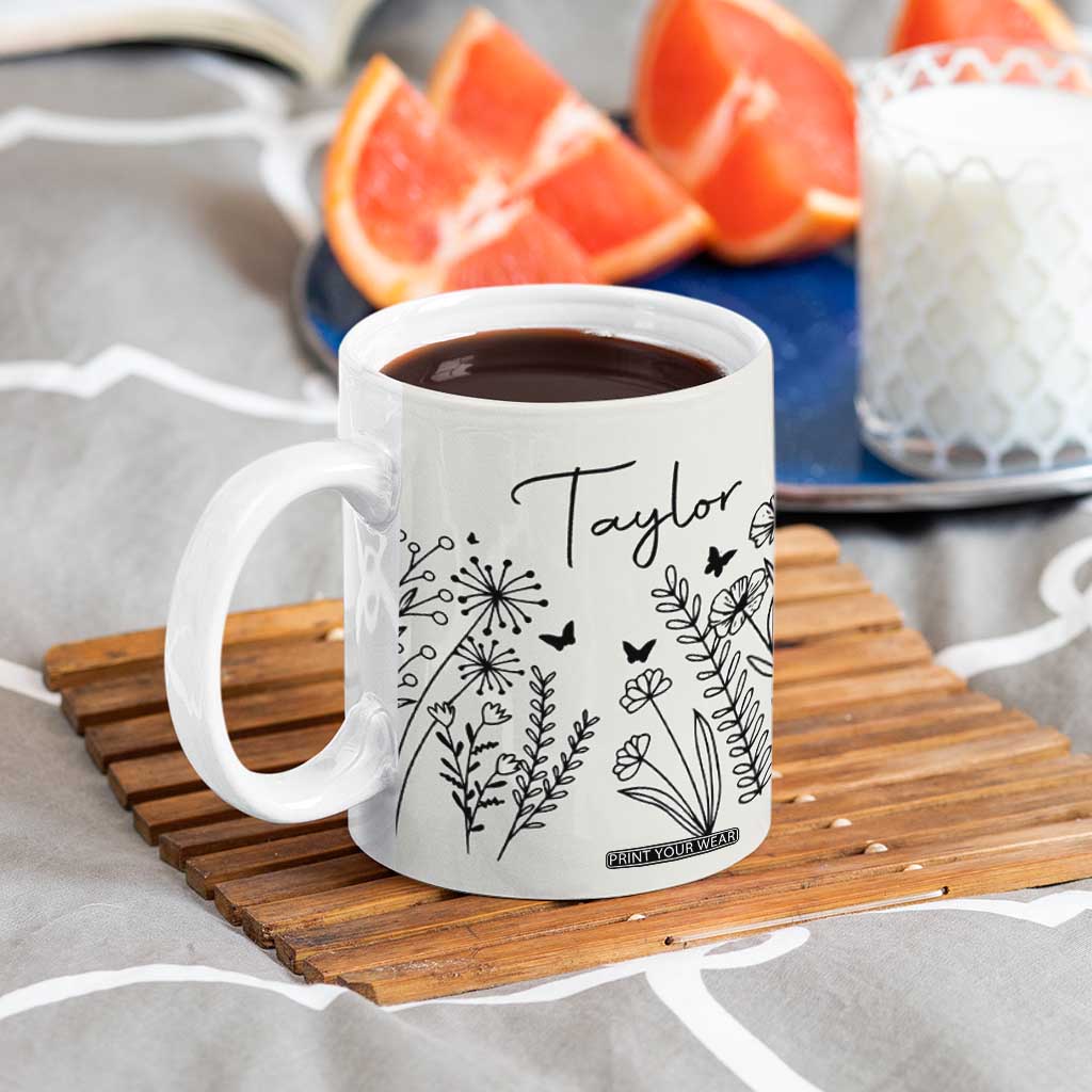 Personalized Wildflower Coffee Mug Custom Name Custom Name Gift For Women Butterflies Floral TB10 Print Your Wear