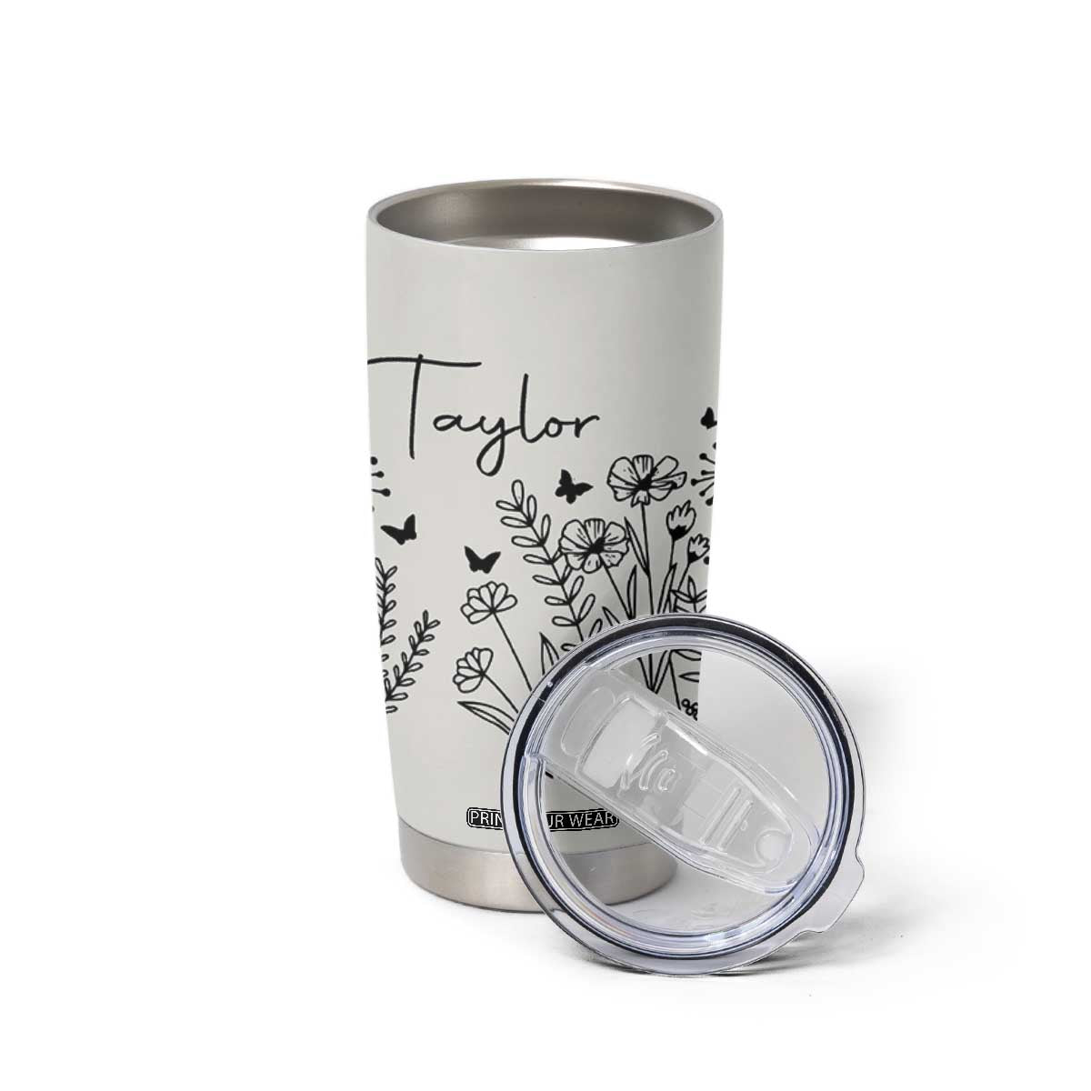 Personalized Wildflower Tumbler Cup Custom Name Custom Name Gift For Women Butterflies Floral TB10 Print Your Wear
