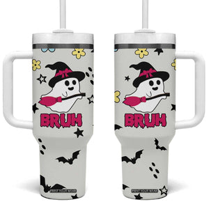 Little Ghost Ice Coffee Tumbler With Handle Halloween Boo Spooky Ghost Travel Cup TB10 One Size: 40 oz Cream Print Your Wear