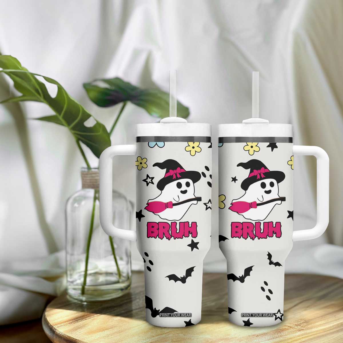 Little Ghost Ice Coffee Tumbler With Handle Halloween Boo Spooky Ghost Travel Cup TB10 Print Your Wear