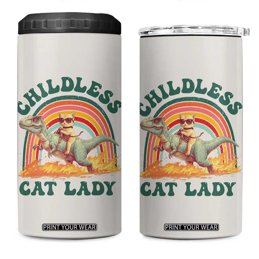 Funny Kamala Harris 2024 4 in 1 Can Cooler Tumbler Childless Cat Lady Riding Dinosaur T rex Kitten Lover Meme Democratics Vote TB10 One Size: 16 oz Cream Print Your Wear