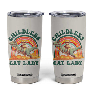 Funny Kamala Harris 2024 Tumbler Cup Childless Cat Lady Riding Dinosaur T rex Kitten Lover Meme Democratics Vote TB10 Cream Print Your Wear