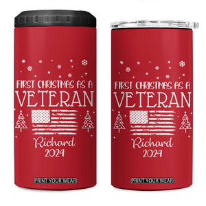 Personalized First Christmas Veteran 4 in 1 Can Cooler Tumbler Custom Name Military Retirement Gift American Flag Red TB10 One Size: 16 oz Red Print Your Wear