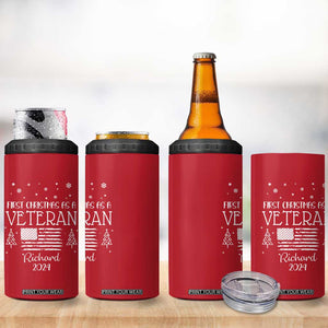 Personalized First Christmas Veteran 4 in 1 Can Cooler Tumbler Custom Name Military Retirement Gift American Flag Red TB10 Print Your Wear