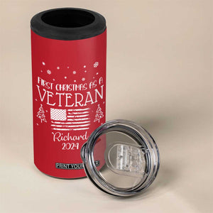 Personalized First Christmas Veteran 4 in 1 Can Cooler Tumbler Custom Name Military Retirement Gift American Flag Red TB10 Print Your Wear