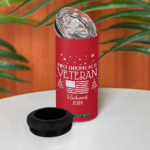 Personalized First Christmas Veteran 4 in 1 Can Cooler Tumbler Custom Name Military Retirement Gift American Flag Red TB10 Print Your Wear