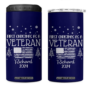 Personalized First Christmas Veteran 4 in 1 Can Cooler Tumbler Custom Name Military Retirement Gift American Flag Navy TB10 One Size: 16 oz Navy Print Your Wear