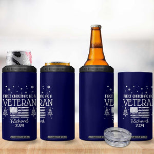 Personalized First Christmas Veteran 4 in 1 Can Cooler Tumbler Custom Name Military Retirement Gift American Flag Navy TB10 Print Your Wear