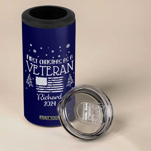 Personalized First Christmas Veteran 4 in 1 Can Cooler Tumbler Custom Name Military Retirement Gift American Flag Navy TB10 Print Your Wear