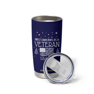 Personalized First Christmas Veteran Tumbler Cup Custom Name Military Retirement Gift American Flag Navy TB10 Print Your Wear