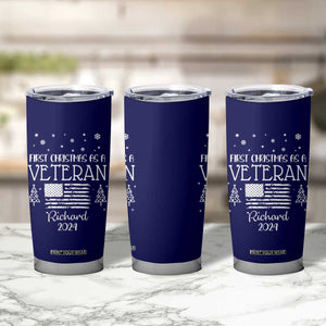 Personalized First Christmas Veteran Tumbler Cup Custom Name Military Retirement Gift American Flag Navy TB10 Print Your Wear