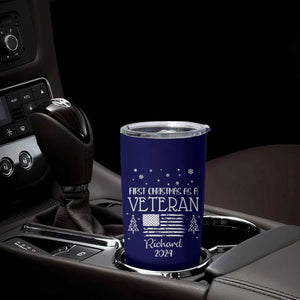 Personalized First Christmas Veteran Tumbler Cup Custom Name Military Retirement Gift American Flag Navy TB10 Print Your Wear