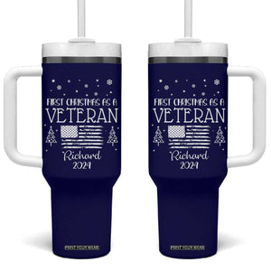 Personalized First Christmas Veteran Tumbler With Handle Custom Name Military Retirement Gift American Flag Navy TB10 One Size: 40 oz Navy Print Your Wear