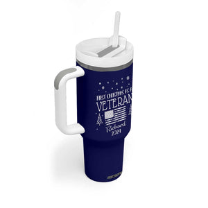 Personalized First Christmas Veteran Tumbler With Handle Custom Name Military Retirement Gift American Flag Navy TB10 Print Your Wear