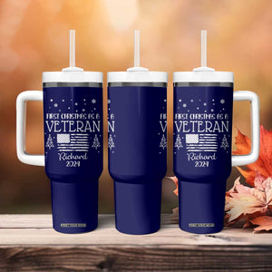 Personalized First Christmas Veteran Tumbler With Handle Custom Name Military Retirement Gift American Flag Navy TB10 Print Your Wear