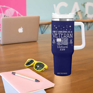 Personalized First Christmas Veteran Tumbler With Handle Custom Name Military Retirement Gift American Flag Navy TB10 Print Your Wear