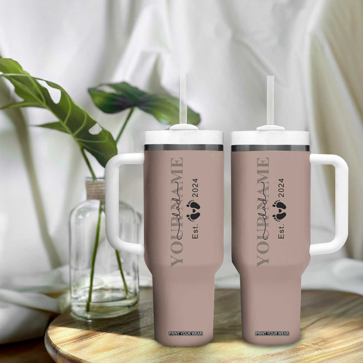 Personalized New Dad Tumbler With Handle Est 2024 Pregnancy Reveal First Time Dad Gift TB10 Print Your Wear