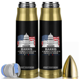 Kamala Harris 2024 A Woman's Place is in The White House Bullet Tumbler President Feminist American Flag TB10 Black Print Your Wear