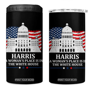 Kamala Harris 2024 A Woman's Place is in The White House 4 in 1 Can Cooler Tumbler President Feminist American Flag TB10 One Size: 16 oz Black Print Your Wear