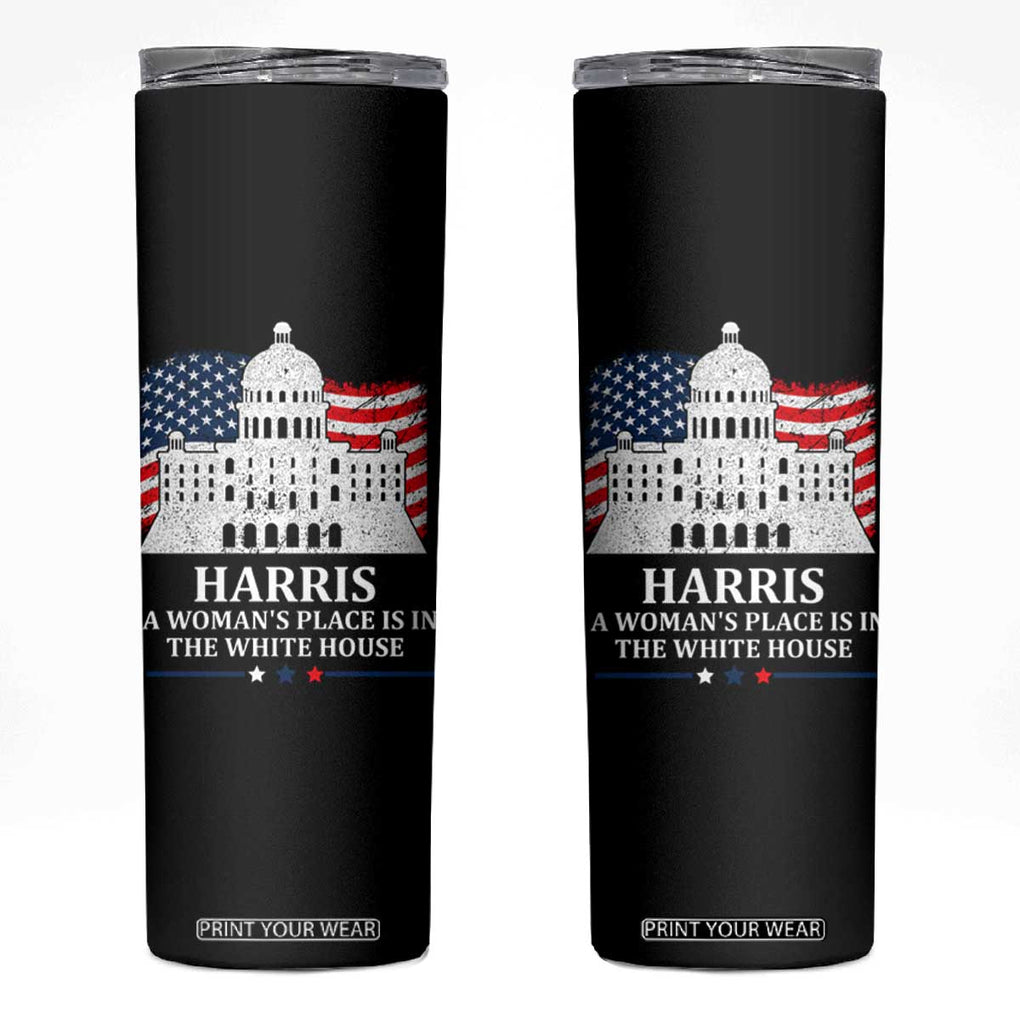 Kamala Harris 2024 A Woman's Place is in The White House Skinny Tumbler President Feminist American Flag TB10 Black Print Your Wear