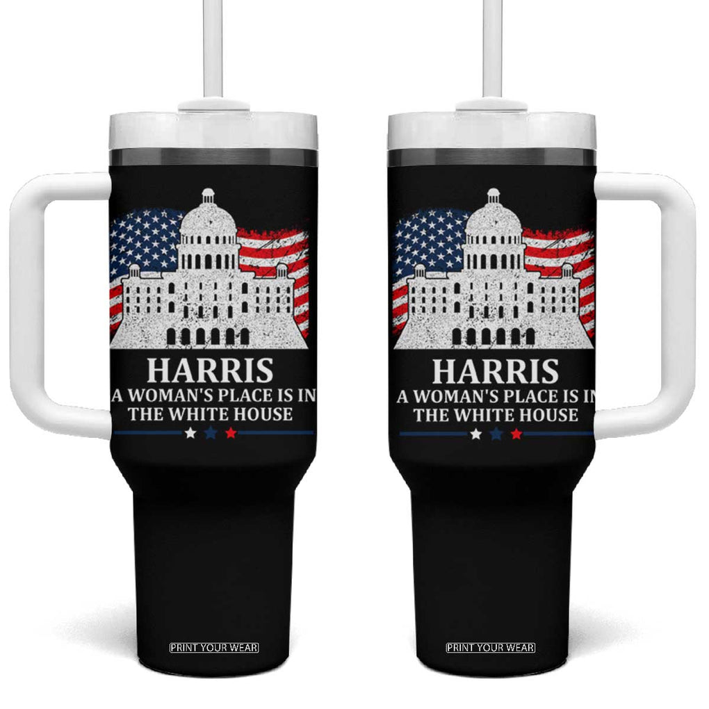 Kamala Harris 2024 A Woman's Place is in The White House Tumbler With Handle President Feminist American Flag TB10 One Size: 40 oz Black Print Your Wear