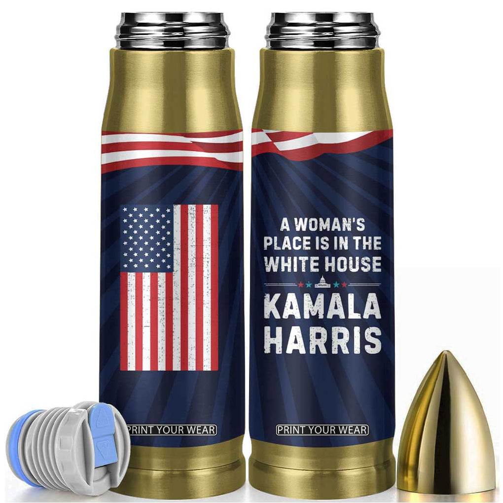 Kamala Harris 2024 Bullet Tumbler A Woman's Place is in The White House President Feminist American Flag TB10 Navy Print Your Wear