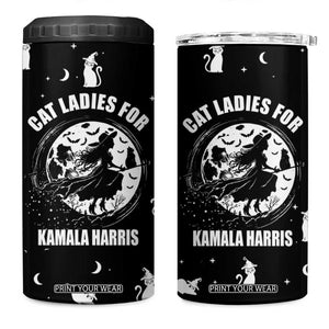 Halloween Harris 2024 Funny 4 in 1 Can Cooler Tumbler Cat Lady, Ladies for Kamala Madam President Witchy Vibes TB10 One Size: 16 oz Black Print Your Wear