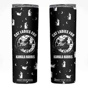 Halloween Harris 2024 Funny Skinny Tumbler Cat Lady, Ladies for Kamala Madam President Witchy Vibes TB10 Black Print Your Wear