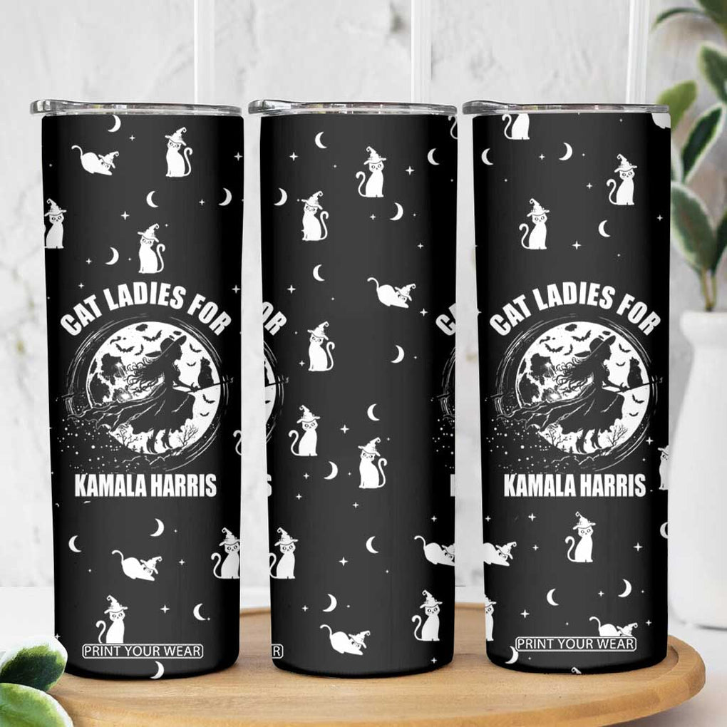 Halloween Harris 2024 Funny Skinny Tumbler Cat Lady, Ladies for Kamala Madam President Witchy Vibes TB10 Print Your Wear