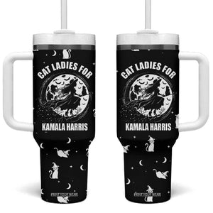 Halloween Harris 2024 Funny Tumbler With Handle Cat Lady, Ladies for Kamala Madam President Witchy Vibes TB10 One Size: 40 oz Black Print Your Wear