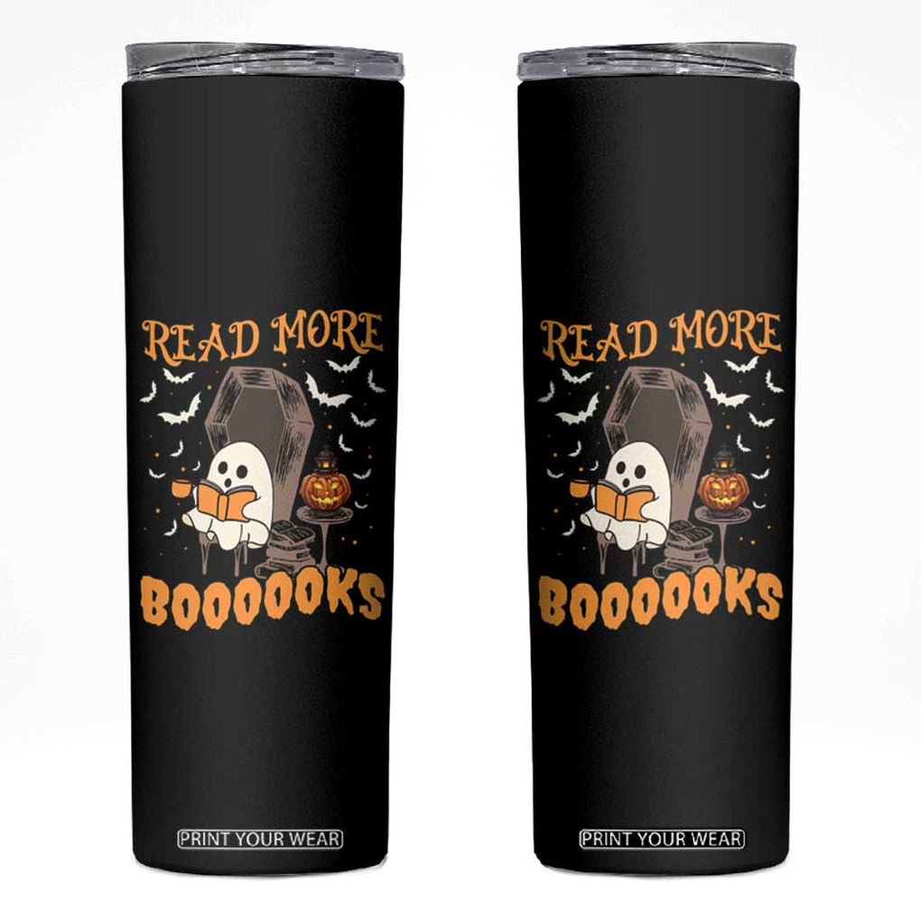 Halloween Book Lovers Skinny Tumbler Groovy Read More Books Ghost Book Spooky Season Reading Gifts for Women, Readers, Bookworm TB10 Black Print Your Wear