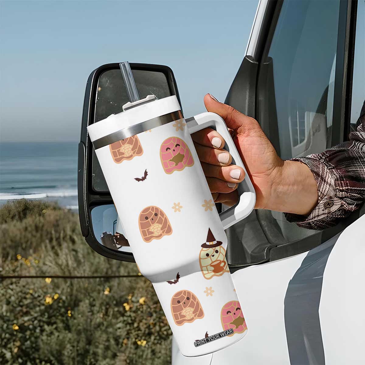 Pantasmas Mexican Halloween Tumbler With Handle Spanish Latina Ghost Pan Dulce TB10 Print Your Wear