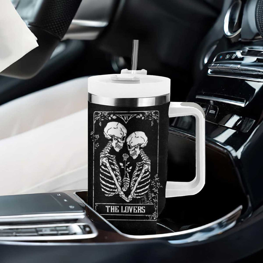 The Lovers Tarot Card Tumbler With Handle Gothic, Dark, Romance, Skeletons Love Gifts for Women TB10 Print Your Wear