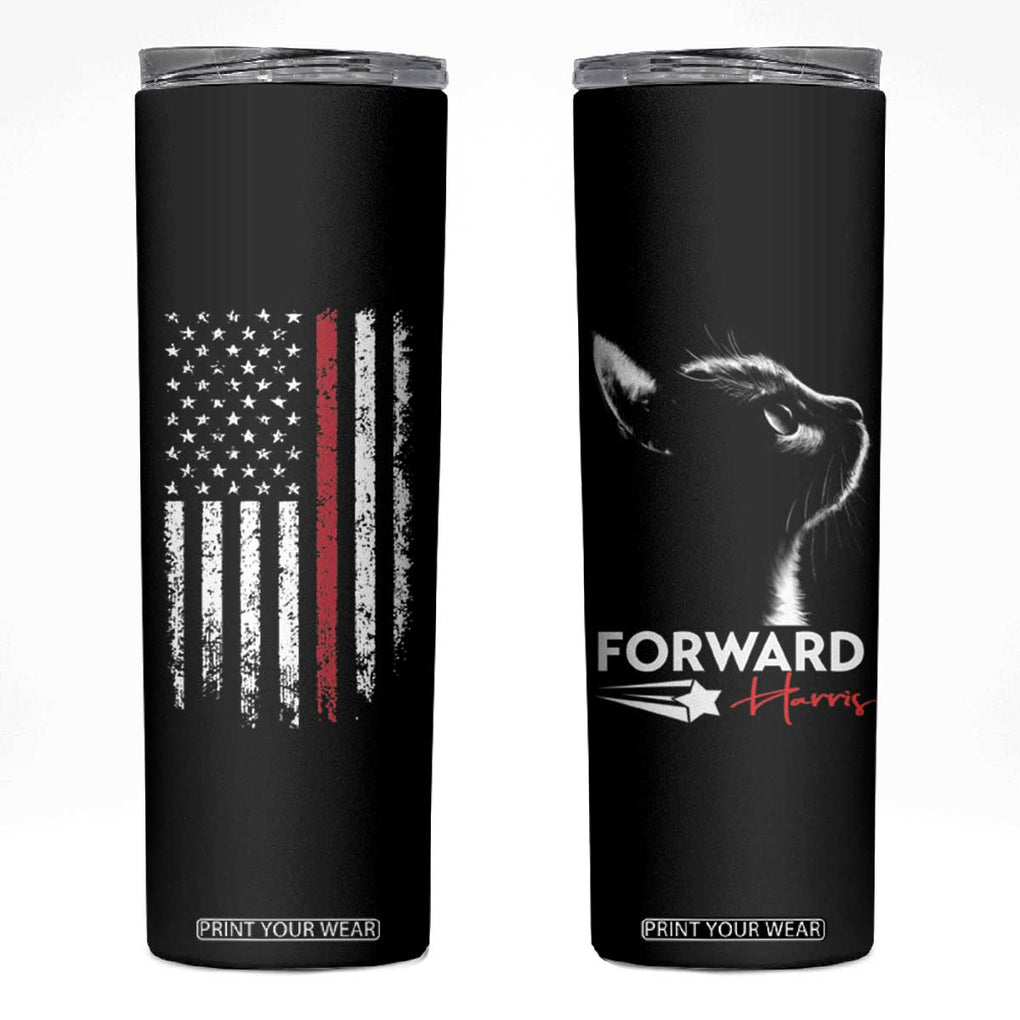 Kamala Harris Forward Skinny Tumbler Cats For Kamala First Female President American Flag 2024 Election TB10 Black Print Your Wear