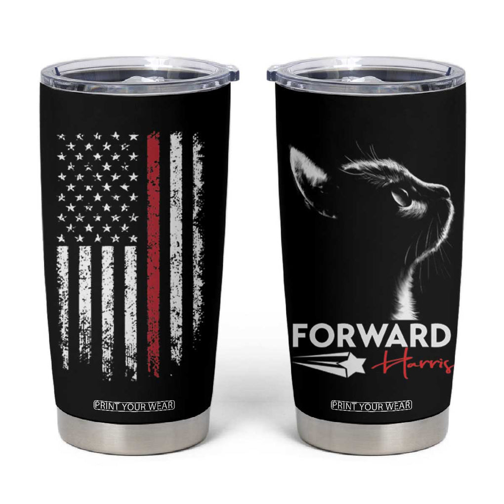 Kamala Harris Forward Tumbler Cup Cats For Kamala First Female President American Flag 2024 Election TB10 Black Print Your Wear