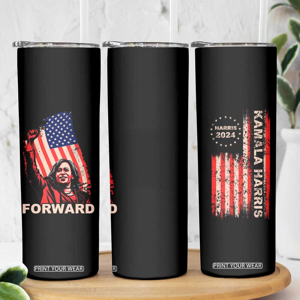 Kamala Harris Forward Skinny Tumbler Madam President Feminist American Flag 2024 Election TB10 Print Your Wear