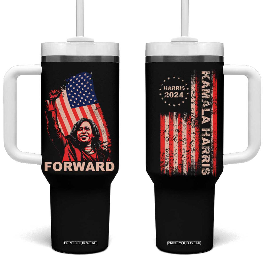 Kamala Harris Forward Tumbler With Handle Madam President Feminist American Flag 2024 Election TB10 One Size: 40 oz Black Print Your Wear