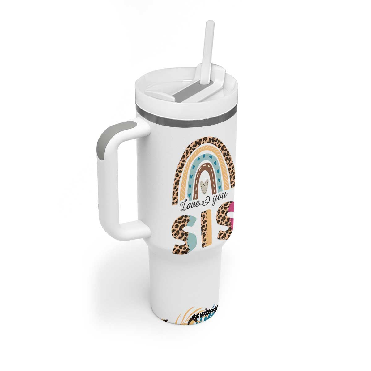 Love You Sis Tumbler With Handle Missing You Sister Gifts Leopard TB10 Print Your Wear