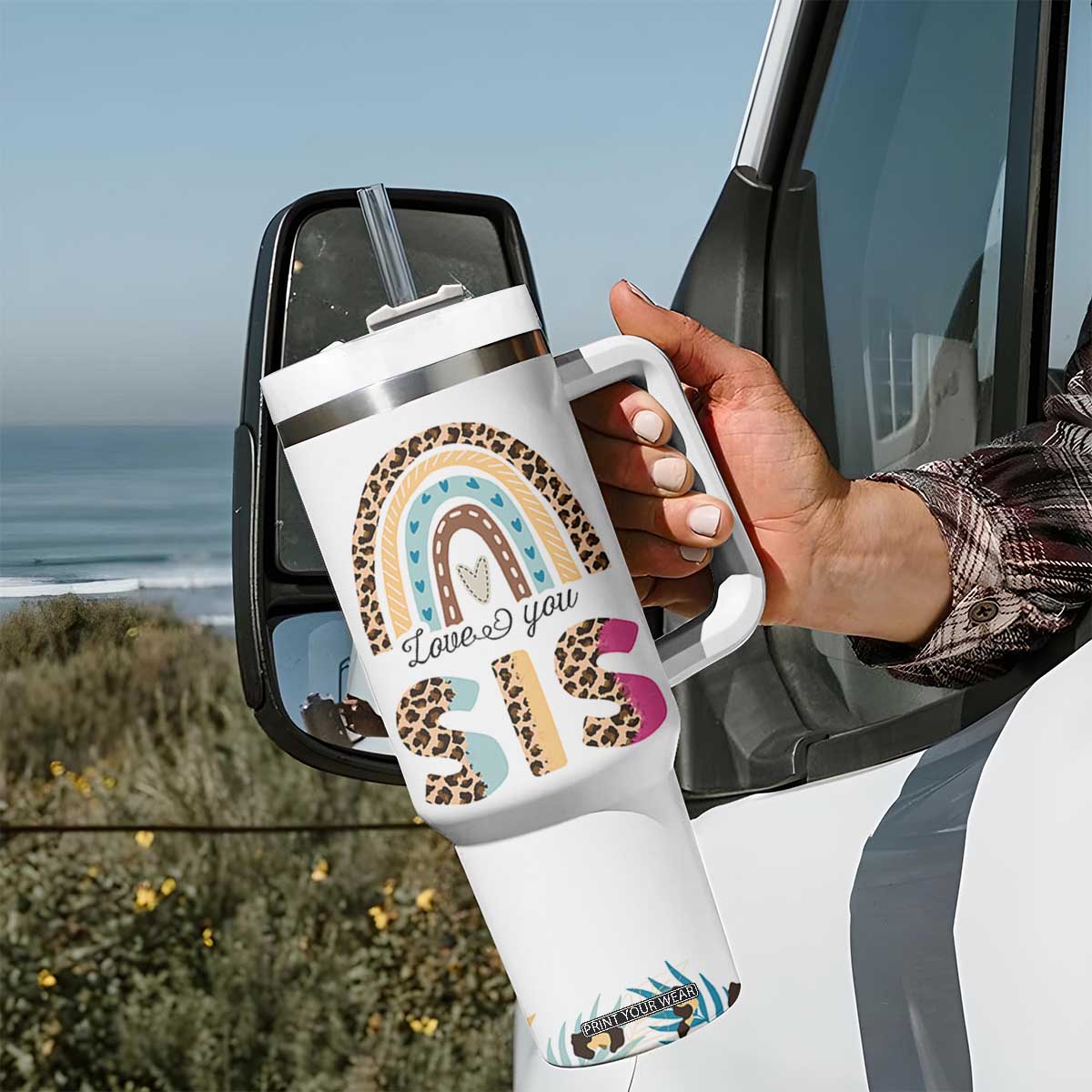 Love You Sis Tumbler With Handle Missing You Sister Gifts Leopard TB10 Print Your Wear