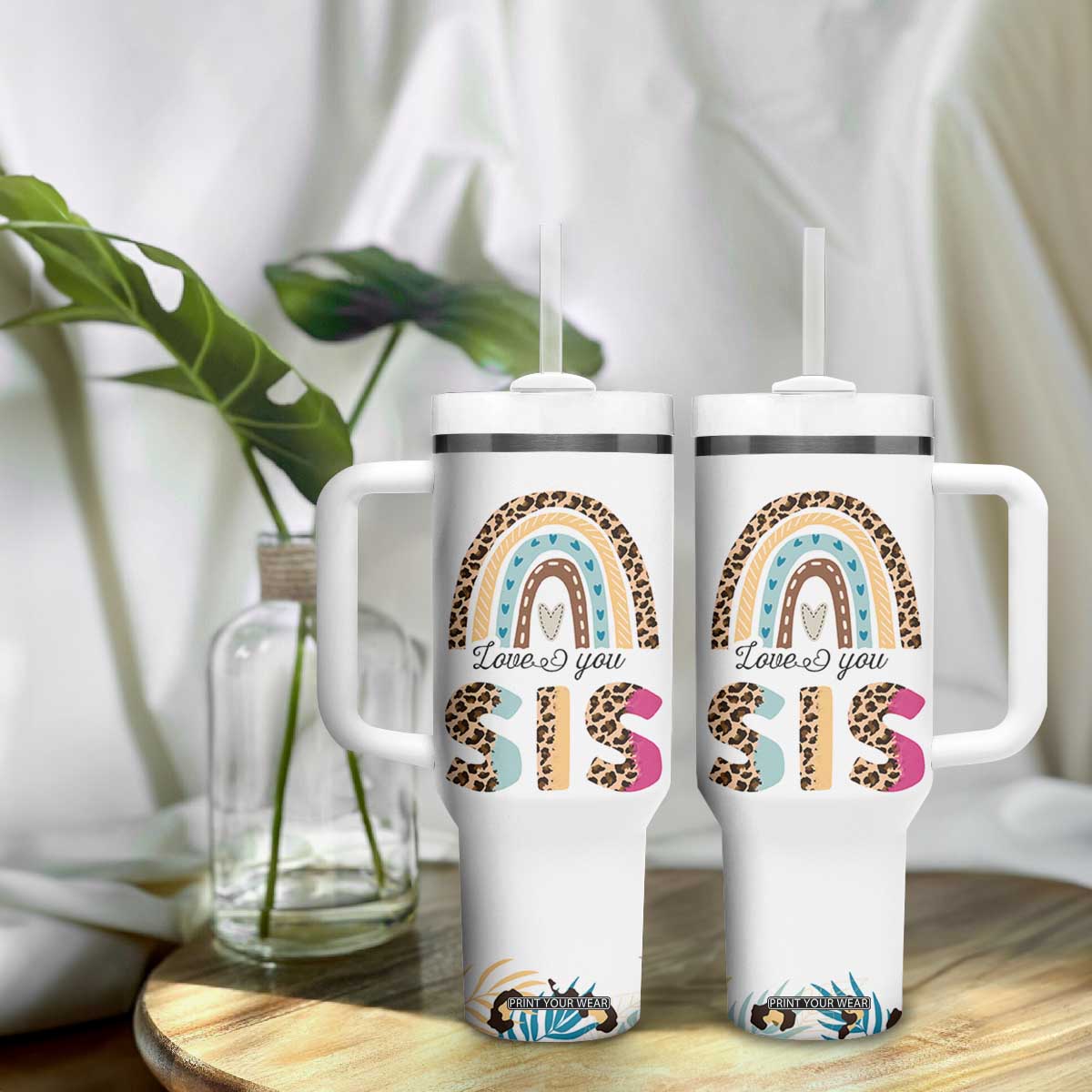 Love You Sis Tumbler With Handle Missing You Sister Gifts Leopard TB10 Print Your Wear